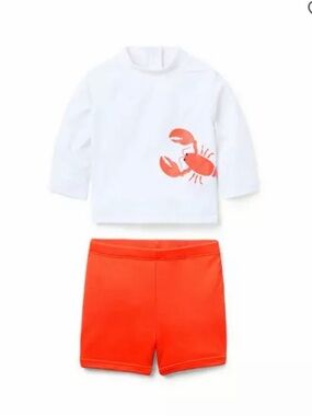 Janie and Jack White & Orange lobster Rashguard Swim Set